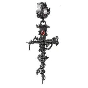 New Gothic Cross Rose Carving Black Rhodium over Sterling Silver